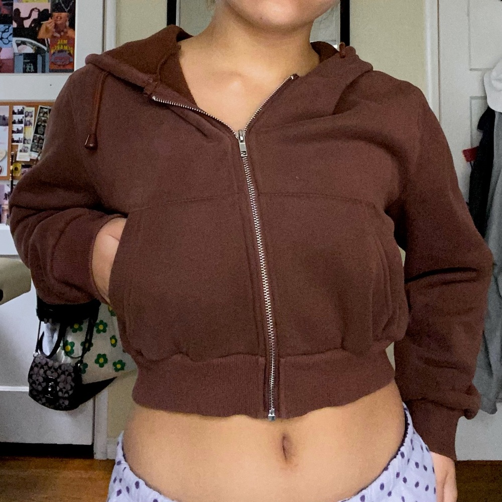 Brown Cropped Zip-Up